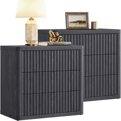  Modern Fluted Waveform Panel 3-Drawer Nightstand