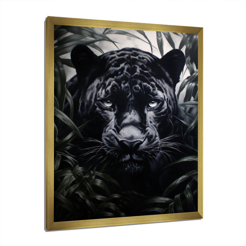 «Black White Panther», motifs contrastants sur toile, H 20 po x l 12 po x P 1 po, Encadrement doré