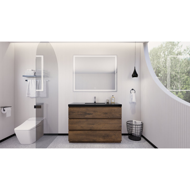 Santrice 47'' Single Bathroom Vanity with Acrylic Top, Rosewood