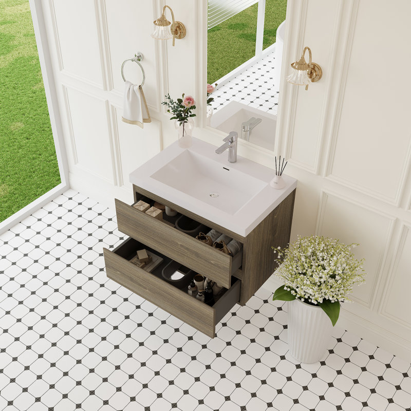 Meuble-lavabo flottant 30 po avec lavabo, rangement mural moderne pour salle de bain, Grey