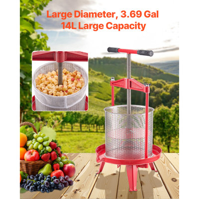 Fruit Wine Press Manual Press for Wine Making 3.69 Gal/14L Stainless Steel