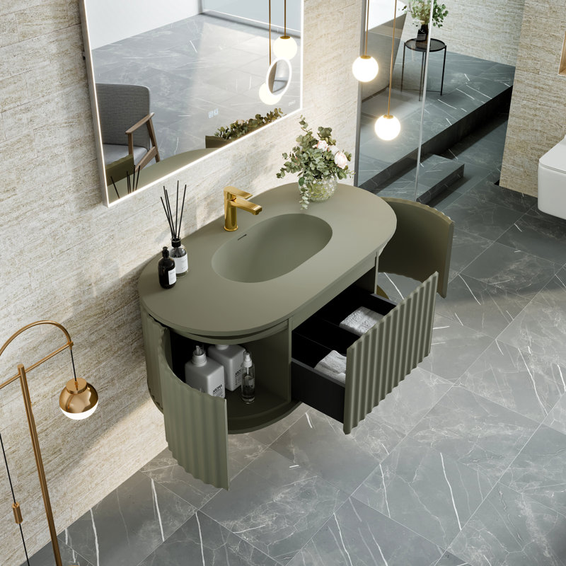 Eviva Haven 39" Green Wall-Mounted Bathroom Vanity with Solid Surface Top