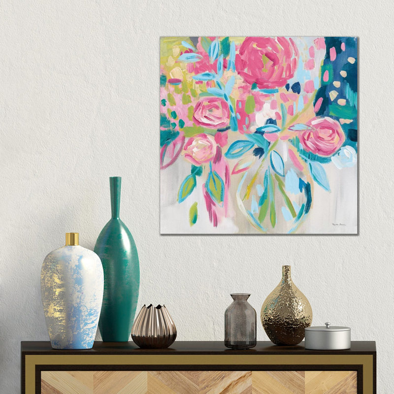 Giclée sur toile tendue avec fleurs d'été, H 18 po x l 18 po