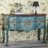 Hand-Painted Blue Entryway Cabinet Accent Chest