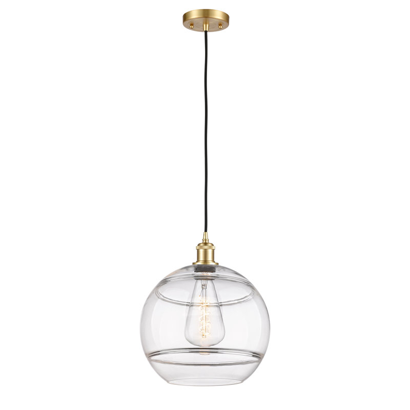 Luminaire suspendu à 1 lumière Ballston Bienes-516-G556, Transparent, H 13,38 po x l 12 po x P 12 po, Or satiné