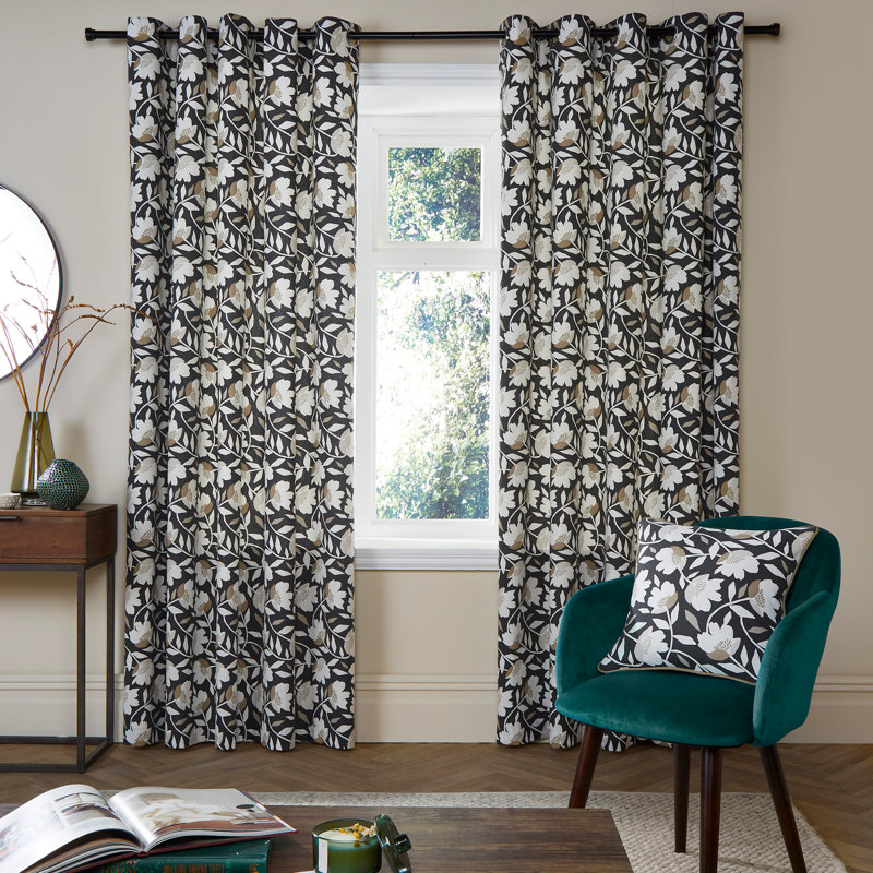 Luna Cotton Semi Sheer Curtain Pair, Width 117 x Drop 137 cm, Black
