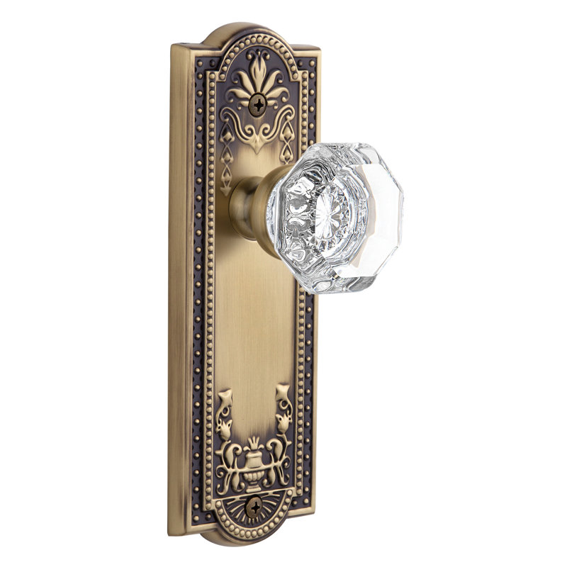 Grandeur Parthenon Plate Passage with Chambord Crystal Door Knob, Vintage Brass, Passage, 2 3/8"