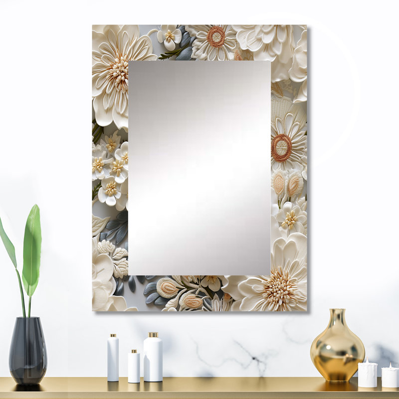Yunfei - voile de dentelle florale rétro blanc - décor de miroir mural floral unique, 32 po x 24 po