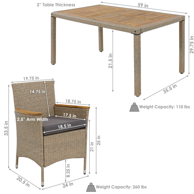 Robbie 6 - Person Acacia Wicker Patio Dining Set with Rectangular Table