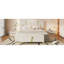 Grand lit plateforme tapissier 2 chambres avec rangement, beige, support confortable pour le coucher, tête de lit dorée, lecture facile à assembler et détente au lit