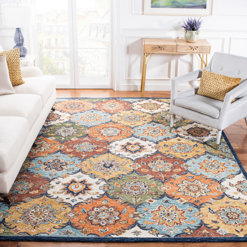 Tapis bleu / rouille en laine touffeté à la main Calders, Rectangle 9 pi x 12 pi