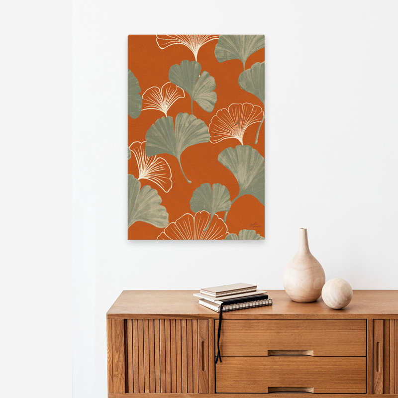 Étude ailée, motif IXE - Gingko botanique, feuilles, art vert, H 24 po x l 16 po