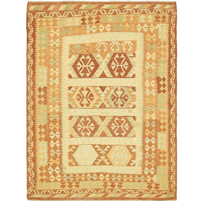 Tapis de zone en laine rectangulaire 4 pi 10 po x 6 pi 8 po one-of-kind main-noué la Elland