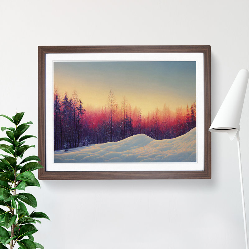 XH1022-10213X Winter Forest Sunrise Art - Single Picture Frame Print, 25cm H x 34cm W x 2cm D, Walnut Framed