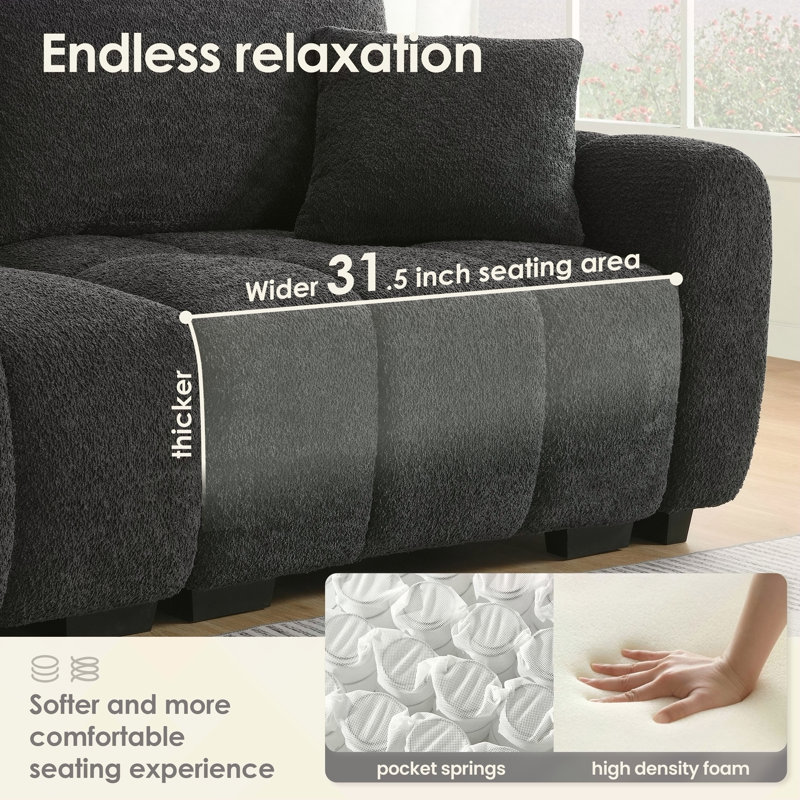110 Inch Modular Sectional Sofa With Extra-Large Seat, Movable Ottoman, High Density Foam, Free Combination, Sturdy Metal&Wood Frame, Boucle Fabric, Available In 3 Colors