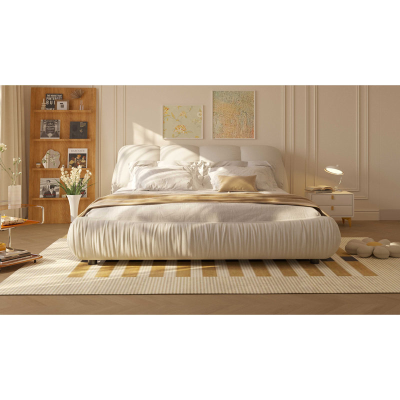 Lit plateforme tapissier de luxe avec dossier rembourré surdimensionné et cadre en bois massif pour plusieurs hauteurs de matelas