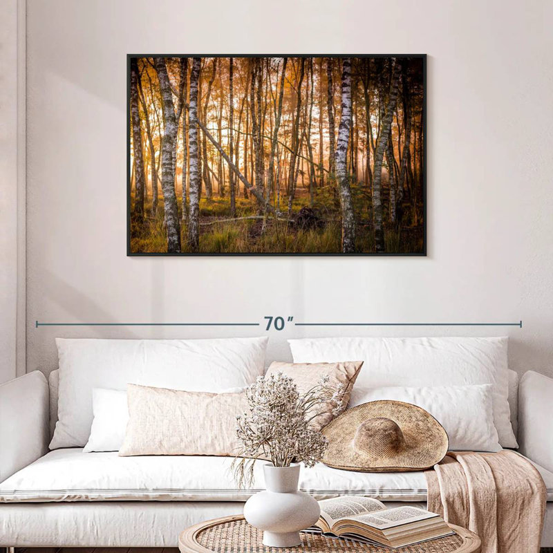 Forêt de bouleaux sombre, Cadre flottant noir, 43 po x 29 po