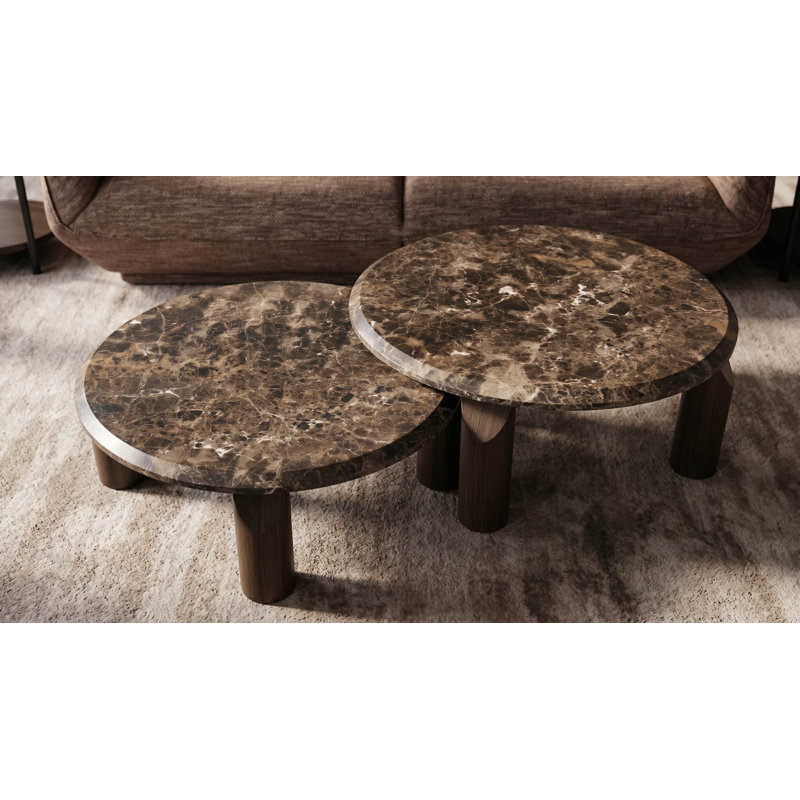 Vienna Marble Cocktail Table, Brown, Dark Emperador, 13" H x 38" L x 38" W
