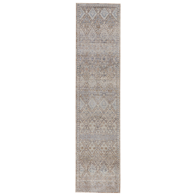 Tapis gris à motif géométrique Tandie, Tapis de couloir 2 pi 5 po x 10 pi