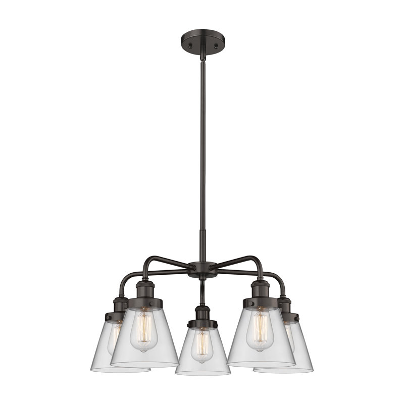 Cone 5 Light Stem Hung Chandelier, Clear, Oil Rubbed Bronze