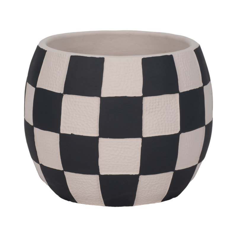 Sagebrook Home 8" Checkerboard Rounded Planter, Black/White, 7" H x 8" W x 8" D