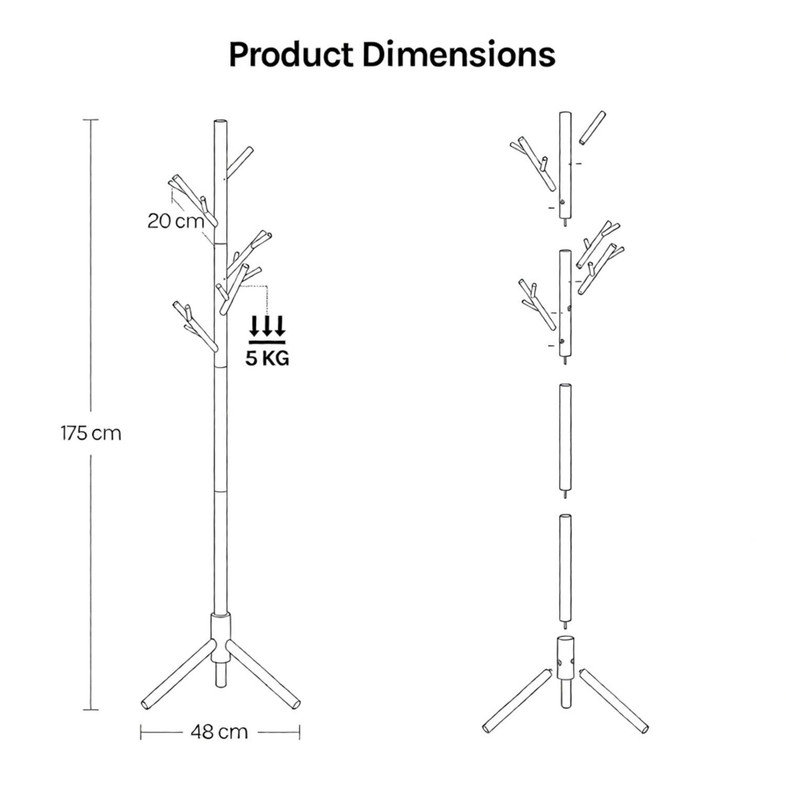 Freestanding 13 - Hook Coat Rack, White