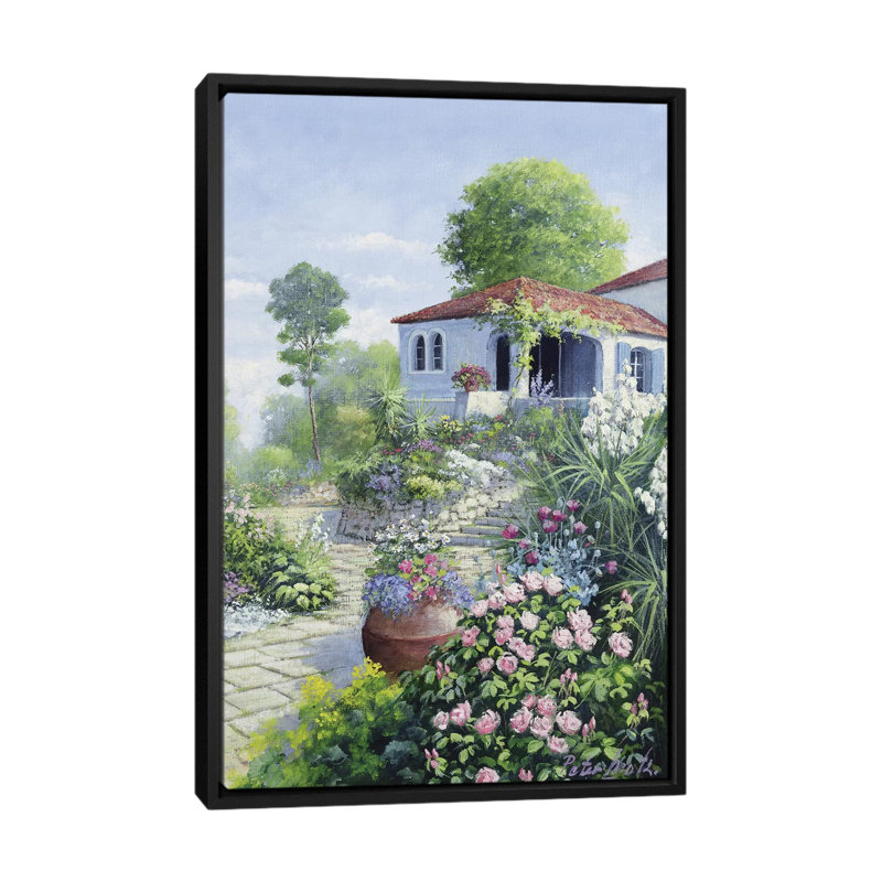 « italien jardin i », impression sur toile, H 26 po x l 18 po x P 1,5 po, Pas de tapis, Toile avec cadre noir
