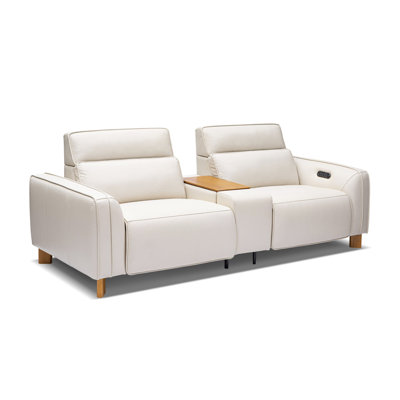 Lesley Top Grain Leather Loveseat With Console Recliner Sofa