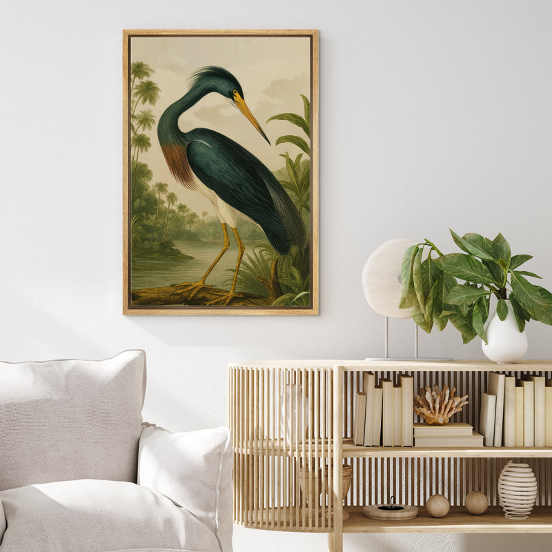 Reproduction d'art sur toile encadrée, "Vintage Heron Wildlife", H 36 po x l 24 po x P 1,5 po, Cadre naturel
