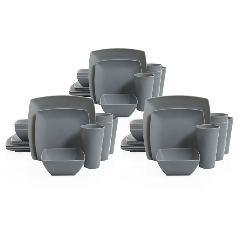 Service de table carré 16 pièces Gibson Home, assiettes, bols et tasses, gris