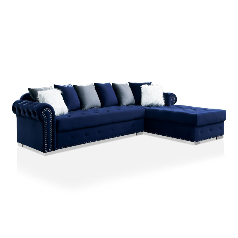 Canapé et méridienne modulaire faisant face à la droite Firu, 100 % polyester bleu