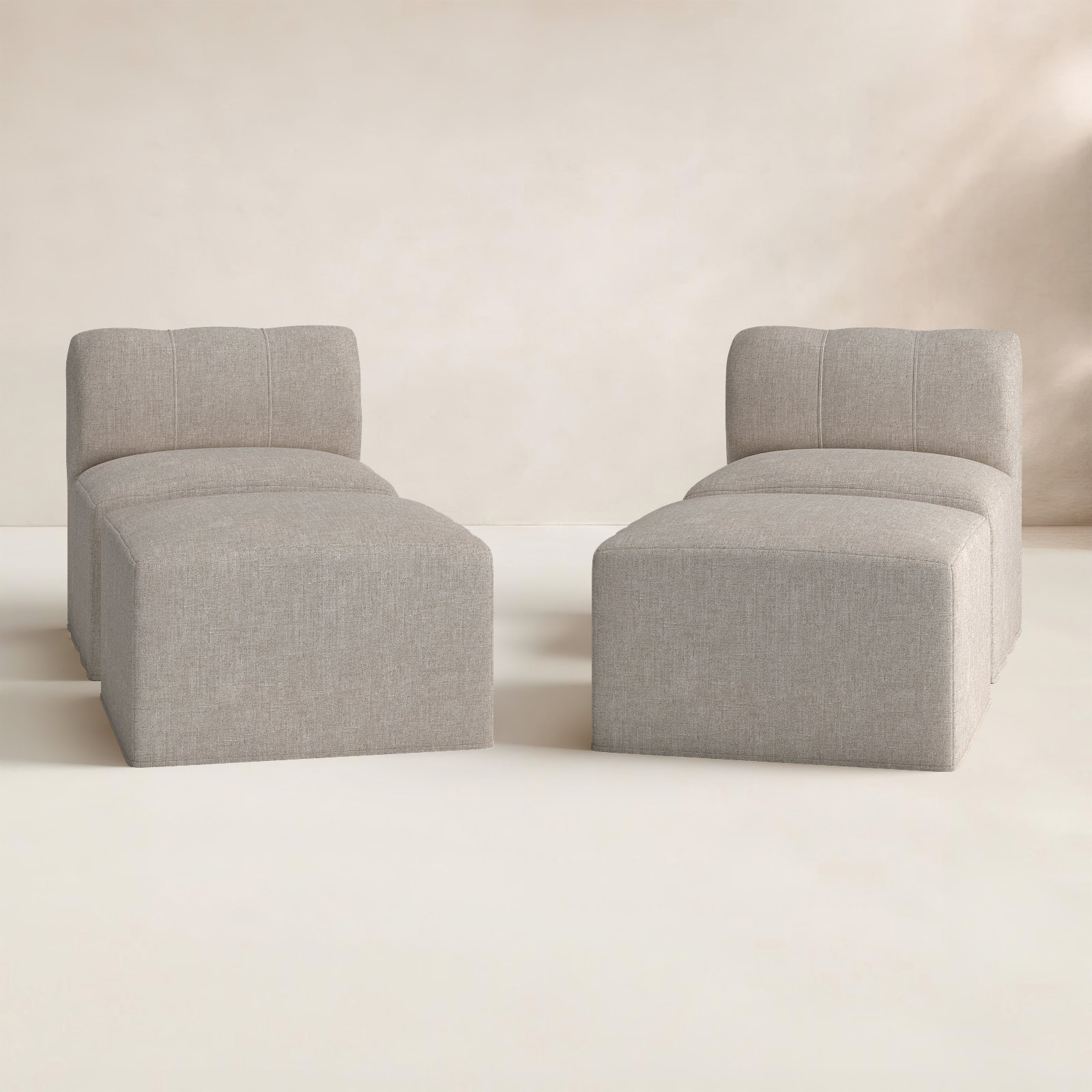 Praia Sunbrella Outdoor Lounge Chairs Set With Ottomans, Cast Silver Sunbrella®
