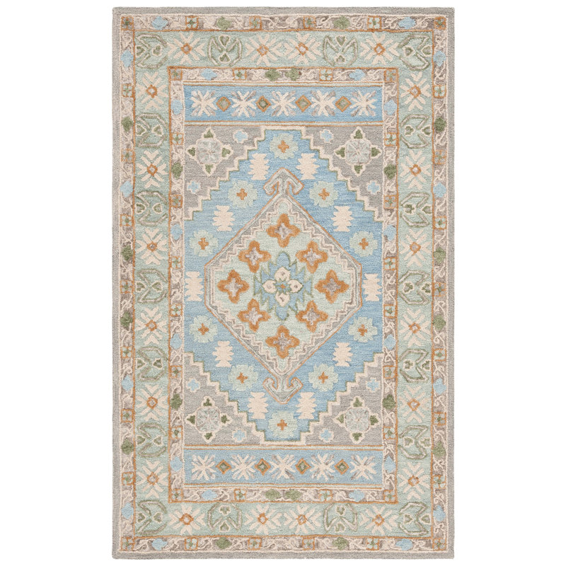 Macguiness Hand Tufted Wool Cotton Oriental Rug in Green/Ivory, Rectangle 3' x 5'