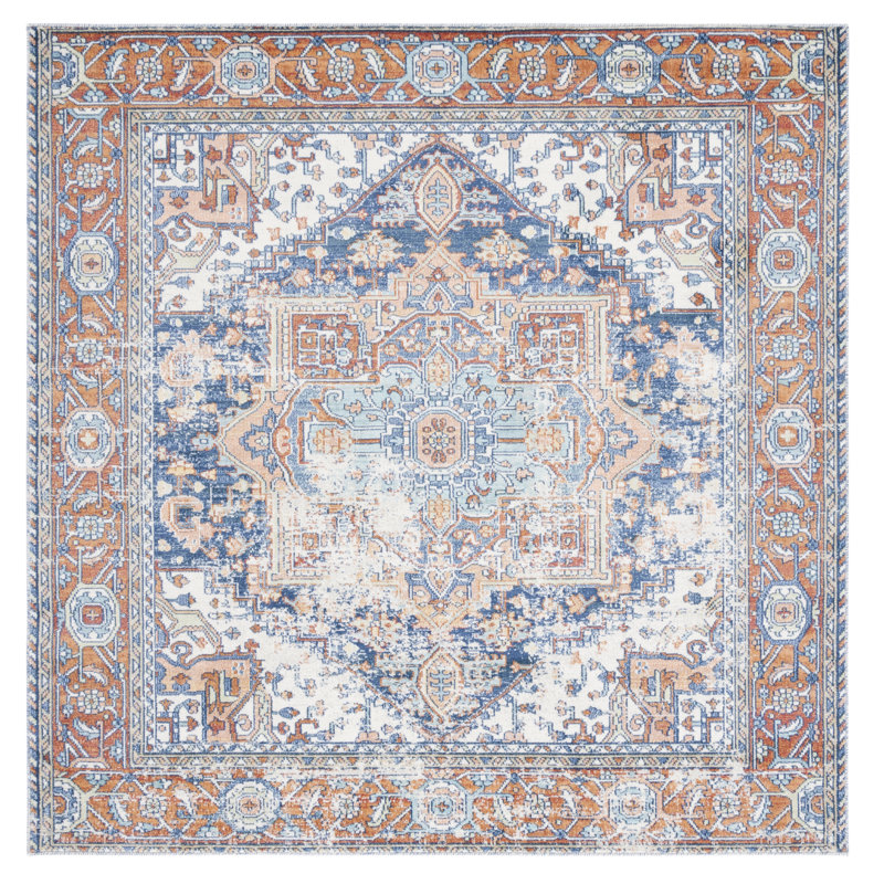 Fessler Oriental Navy/Rust Area Rug, Square 6'7"
