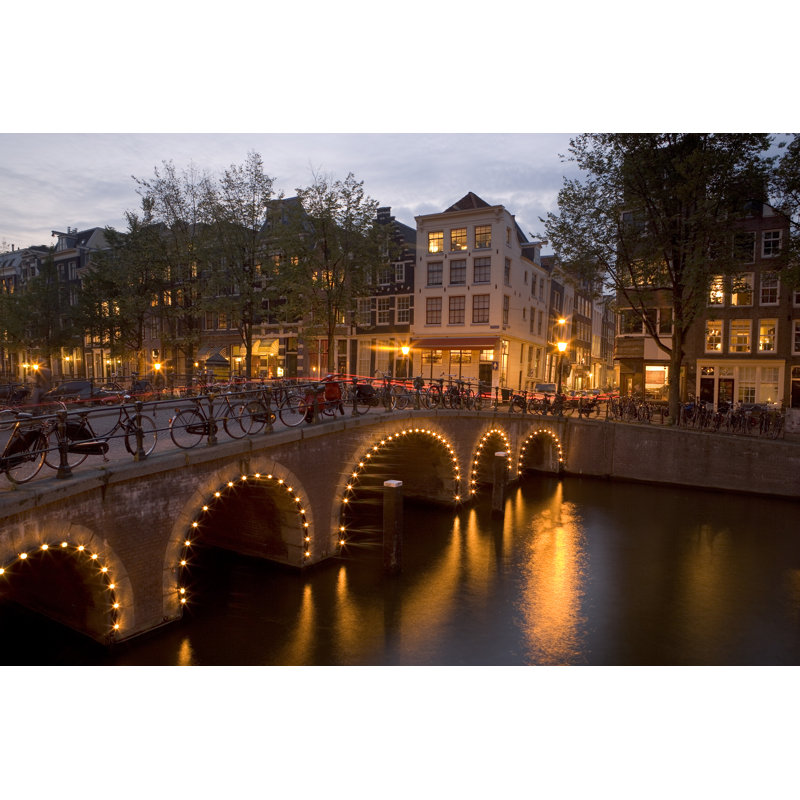 Wauchula Amsterdam, Holland Lit Up At Dusk - Wrapped Canvas Print, 51cm H x 76cm W x 3.8cm D