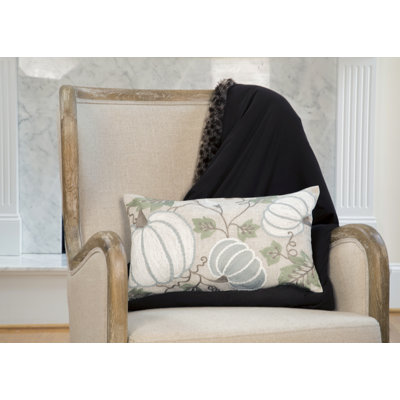  Harvest Pumpkins And Vines Crewel Embroidered Fall Pillow, 12 By 20-Inch