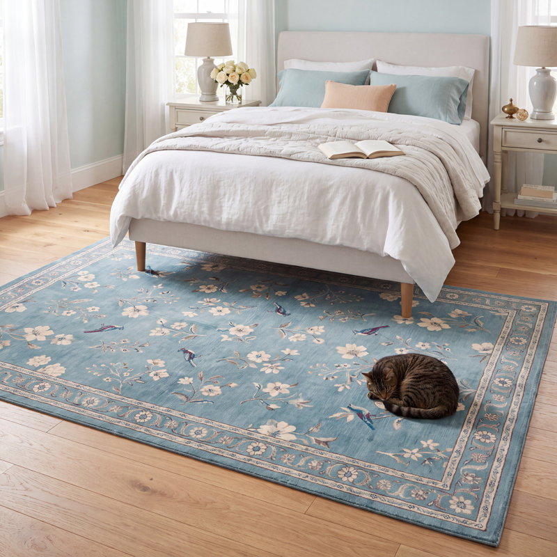 Tapis Baryte Floral bleu sarcelle crème beige antidérapant à poils courts, lavable, pour l'intérieur et l'extérieur, adapté aux animaux de compagnie, salon, chambre, salle à manger, entrée, couloir, bureau