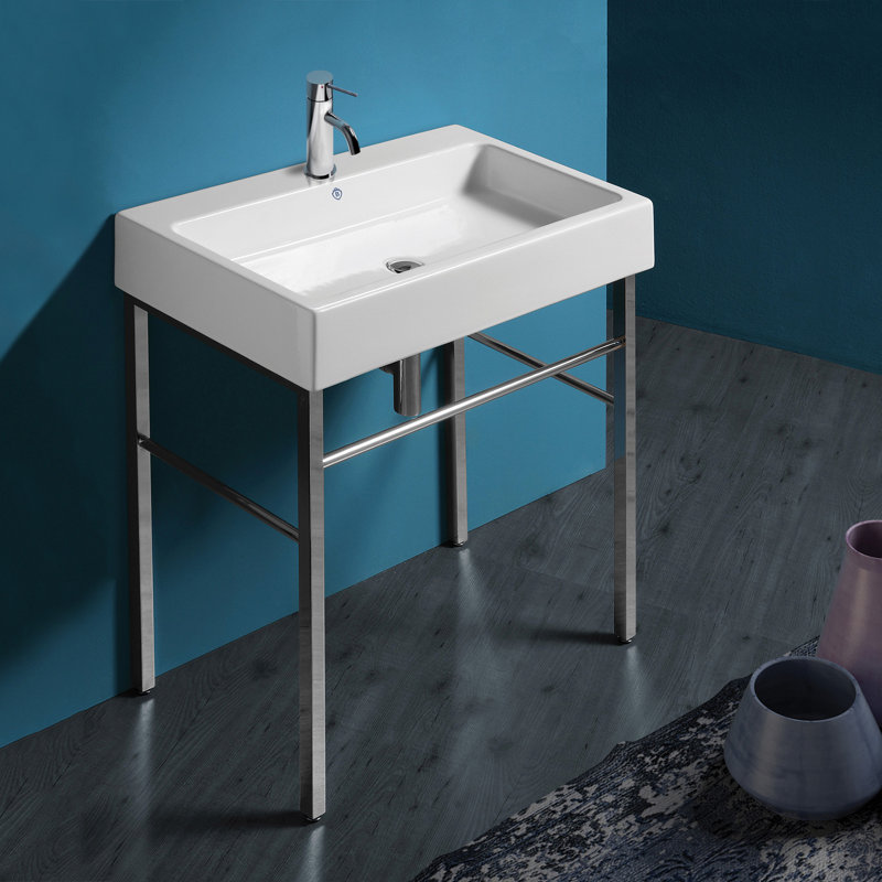 Britannia Vitreous China Rectangular Console Bathroom Sink, Single