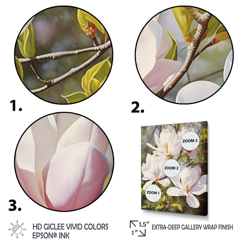 Blanc et rose magnolia tranquillité - impression, H 40 po x l 30 po x P 1,5 po, Cadre photo noir