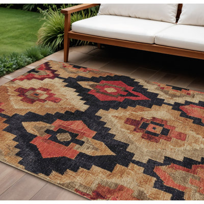 Tapis intérieur / extérieur lavable aztèque 10 pi x 14 pi rouille et gris anthracite