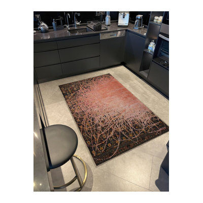 Powder Themed Abstract and Ethnic Motif Patterned Vintage Decorative Machine Washable Rug