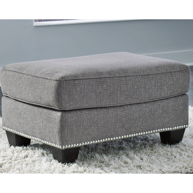 Barrali 33" Gray Chenille Rectangle Ottoman with Nailhead Trim