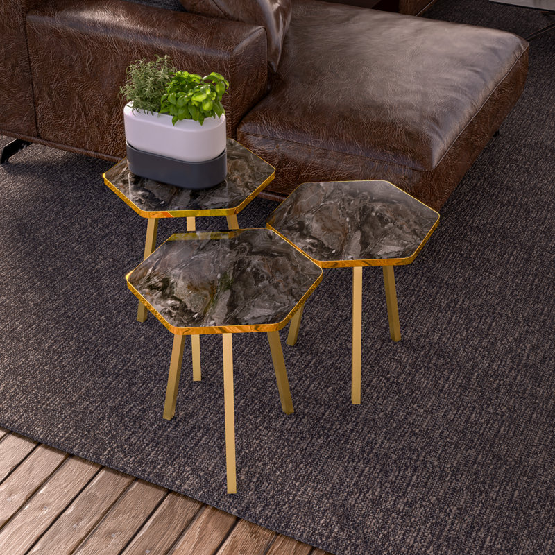 Ensemble de tables de bout Irsah, Noir, Or