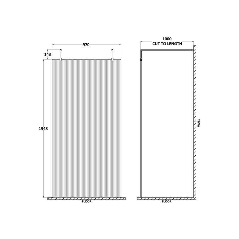 nuie 1000mm Matt Black Fluted Wetroom Screen