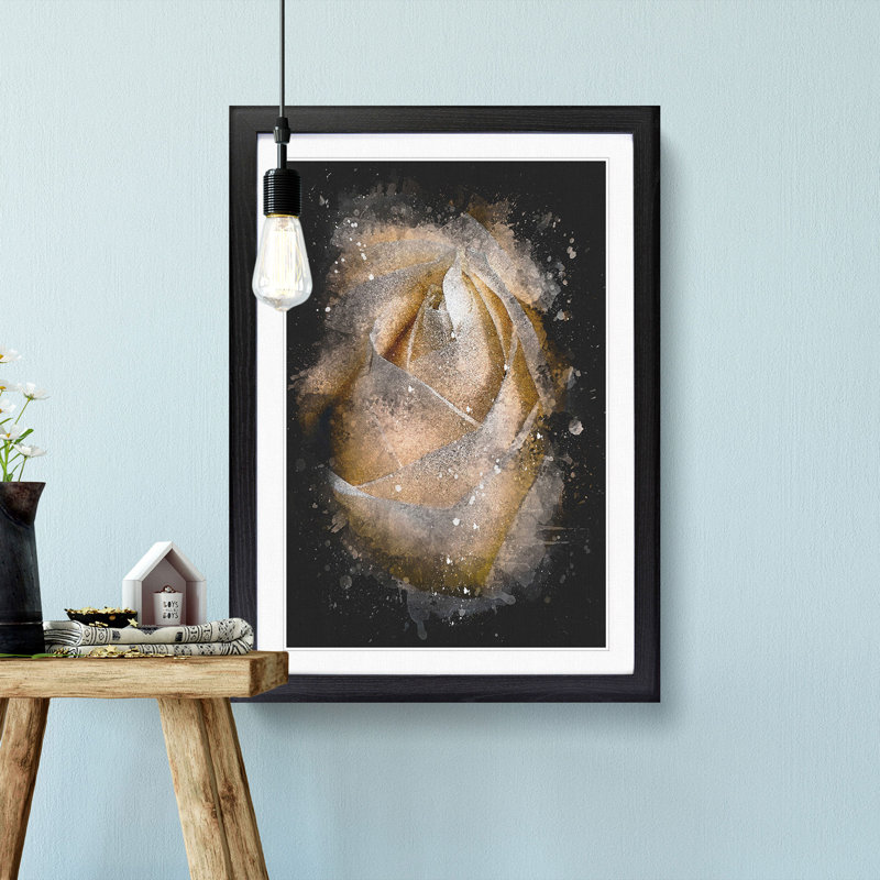 A Peach Yellow Rose - Picture Frame Graphic Art Print, 63cm H x 45cm W x 2cm D, Black Framed