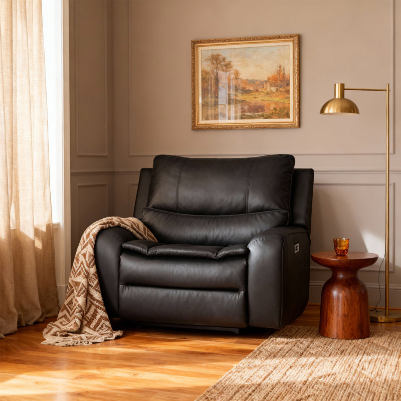 Très grand fauteuil inclinable électrique en similicuir de 48,5 po avec repose-tête réglable, Similicuir noir