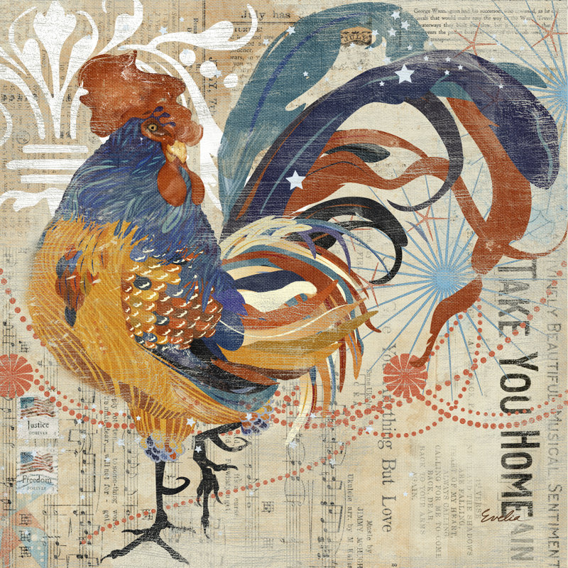 Rooster Flair IV by Evelia Designs - Wrapped Canvas Print, 91cm H x 91cm W 