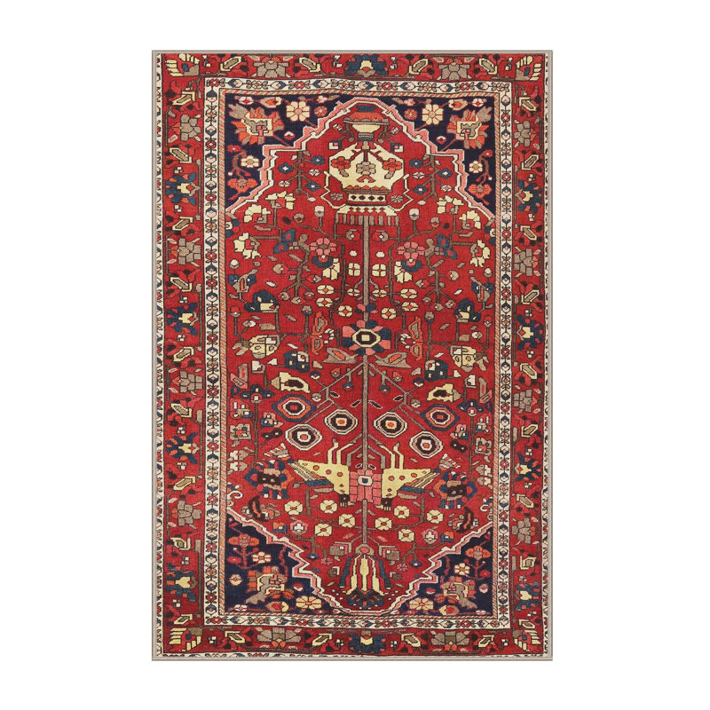 Tapis traditionnel rouge / noir, Rectangle 5 pi x 7 pi