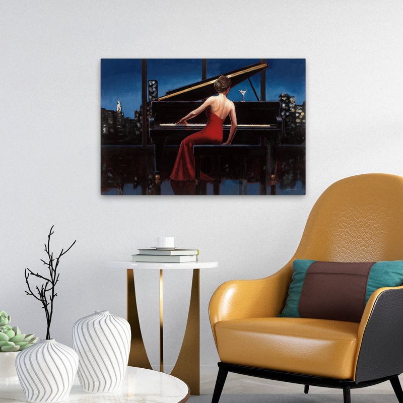 Dame contemporaine en rouge, H 24 po x l 16 po