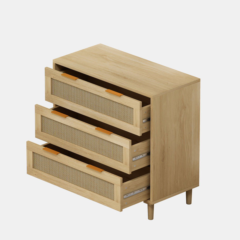 Console de rangement en rotin 3 tiroirs, Chêne